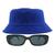 Kit Com Chapéu Bucket E Oculos De Sol Armação Quadrada MD-06 Azul royal