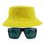Kit Com Chapéu Bucket Hat, Óculos de Sol Retangular Com Proteção Uv400 Masculino Espelhado Armação Fosca Preto MD-40 Amarelo