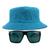 Kit Com Chapéu Bucket Hat, Óculos de Sol Retangular Com Proteção Uv400 Masculino Espelhado Armação Fosca Preto MD-40 Azul