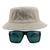 Kit Com Chapéu Bucket Hat, Óculos de Sol Retangular Com Proteção Uv400 Masculino Espelhado Armação Fosca Preto MD-40 Bege