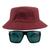 Kit Com Chapéu Bucket Hat, Óculos de Sol Retangular Com Proteção Uv400 Masculino Espelhado Armação Fosca Preto MD-40 Bordô
