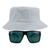Kit Com Chapéu Bucket Hat, Óculos de Sol Retangular Com Proteção Uv400 Masculino Espelhado Armação Fosca Preto MD-40 Branco