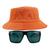 Kit Com Chapéu Bucket Hat, Óculos de Sol Retangular Com Proteção Uv400 Masculino Espelhado Armação Fosca Preto MD-40 Laranja