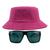 Kit Com Chapéu Bucket Hat, Óculos de Sol Retangular Com Proteção Uv400 Masculino Espelhado Armação Fosca Preto MD-40 Pink
