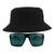 Kit Com Chapéu Bucket Hat, Óculos de Sol Retangular Com Proteção Uv400 Masculino Espelhado Armação Fosca Preto MD-40 Preto