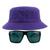 Kit Com Chapéu Bucket Hat, Óculos de Sol Retangular Com Proteção Uv400 Masculino Espelhado Armação Fosca Preto MD-40 Roxo