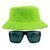 Kit Com Chapéu Bucket Hat, Óculos de Sol Retangular Com Proteção Uv400 Masculino Espelhado Armação Fosca Preto MD-40 Verde neon