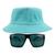 Kit Com Chapéu Bucket Hat, Óculos de Sol Retangular Com Proteção Uv400 Masculino Espelhado Armação Fosca Preto MD-40 Verde turquesa