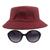 Kit Com Chapéu Bucket Hat, Óculos Redondo De Sol Feminino Adulto Com Proteção UV 400 Estiloso Sol Meia Estação - MD-27 Bordô