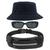 Kit Com Chapéu Bucket Hat, Pochete Ajustável Saída Para Fone E Oculos De Sol Vintage Com Armação Quadrado Proteção MD-06 AZUL ESCURO