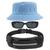 Kit Com Chapéu Bucket Hat, Pochete Ajustável Saída Para Fone E Oculos De Sol Vintage Com Armação Quadrado Proteção MD-06 AZUL CLARO