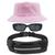Kit Com Chapéu Bucket Hat, Pochete Ajustável Saída Para Fone E Oculos De Sol Vintage Com Armação Quadrado Proteção MD-06 ROSA CLARO