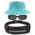 Kit Com Chapéu Bucket Hat, Pochete Ajustável Saída Para Fone E Oculos De Sol Vintage Com Armação Quadrado Proteção MD-06 VERDE TURQUESA