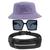 Kit Com Chapéu Bucket Hat, Pochete Impermeável Saída Para Fone E Óculos Feminino De Sol Quadrado Armação Grande MD-12 Lilás