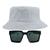 Kit Com Chapéu Bucket, Óculos de Sol Geométrico Com Armação Quadrada Com Proteção Solar Uv400 Lente Escura Fashion MD-43 Branco