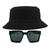 Kit Com Chapéu Bucket, Óculos de Sol Geométrico Com Armação Quadrada Com Proteção Solar Uv400 Lente Escura Fashion MD-43 PRETO