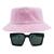 Kit Com Chapéu Bucket, Óculos de Sol Geométrico Com Armação Quadrada Com Proteção Solar Uv400 Lente Escura Fashion MD-43 Rosa claro
