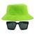 Kit Com Chapéu Bucket, Óculos de Sol Geométrico Com Armação Quadrada Com Proteção Solar Uv400 Lente Escura Fashion MD-43 VERDE NEON