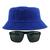 Kit Com Chapéu Bucket, Óculos de Sol Piloto Com Armação de Metal Com Proteção Uv400 MODELO Azul royal