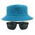 Kit Com Chapéu Bucket, Óculos de Sol Piloto Com Armação de Metal Com Proteção Uv400 MODELO Azul