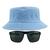 Kit Com Chapéu Bucket, Óculos de Sol Piloto Com Armação de Metal Com Proteção Uv400 MODELO Azul claro