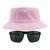 Kit Com Chapéu Bucket, Óculos de Sol Piloto Com Armação de Metal Com Proteção Uv400 MODELO Rosa claro