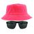 Kit Com Chapéu Bucket, Óculos de Sol Piloto Com Armação de Metal Com Proteção Uv400 MODELO Rosa neon