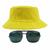 Kit Com Chapéu Bucket, Óculos de Sol Quadrado Com Armação Metálica Lente Escura Com Proteção Solar Uv400 Unissex MD-24 Amarelo