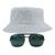Kit Com Chapéu Bucket, Óculos de Sol Quadrado Com Armação Metálica Lente Escura Com Proteção Solar Uv400 Unissex MD-24 Branco
