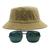 Kit Com Chapéu Bucket, Óculos de Sol Quadrado Com Armação Metálica Lente Escura Com Proteção Solar Uv400 Unissex MD-24 Caqui