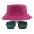 Kit Com Chapéu Bucket, Óculos de Sol Quadrado Com Armação Metálica Lente Escura Com Proteção Solar Uv400 Unissex MD-24 Pink