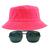 Kit Com Chapéu Bucket, Óculos de Sol Quadrado Com Armação Metálica Lente Escura Com Proteção Solar Uv400 Unissex MD-24 Rosa neon