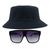 Kit Com Chapéu Bucket, Óculos de Sol Quadrado Grande Armação Transparente Com Proteção Uv400 Estiloso Moda Fashion MD-31 Azul escuro