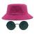 Kit Com Chapéu Bucket, Óculos de Sol Redondo Com Armação De Metal Grande Cores Com Proteção Uv400 Retro Moda Rock MD-30 Pink
