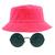 Kit Com Chapéu Bucket, Óculos de Sol Redondo Com Armação De Metal Grande Cores Com Proteção Uv400 Retro Moda Rock MD-30 Rosa neon