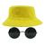 Kit Com Chapéu Bucket, Óculos de Sol Redondo Lente Escura Com Armação Metálica Com Proteção Uv400, Estiloso Rock MD-26 Amarelo