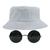 Kit Com Chapéu Bucket, Óculos de Sol Redondo Lente Escura Com Armação Metálica Com Proteção Uv400, Estiloso Rock MD-26 Branco