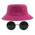 Kit Com Chapéu Bucket, Óculos de Sol Redondo Lente Escura Com Armação Metálica Com Proteção Uv400, Estiloso Rock MD-26 Pink