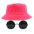 Kit Com Chapéu Bucket, Óculos de Sol Redondo Lente Escura Com Armação Metálica Com Proteção Uv400, Estiloso Rock MD-26 Rosa neon