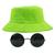 Kit Com Chapéu Bucket, Óculos de Sol Redondo Lente Escura Com Armação Metálica Com Proteção Uv400, Estiloso Rock MD-26 Verde neon