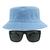 Kit Com Chapéu Bucket, Óculos de Sol Retangular Com Proteção Uv400 Masculino Armação Fosca Efeito Emborrachado MD-37 Azul claro