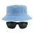 Kit Com Chapéu Bucket, Óculos de Sol Retangular Com Proteção Uv400 Masculino Armação Fosca Esportivo Espelhado MD-38 Azul claro