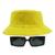 Kit Com Chapéu Bucket, Óculos de Sol Retangular Estreito Com Armação Grossa Geométrica Com Proteção Uv400 Fashion MD-32 Amarelo