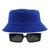 Kit Com Chapéu Bucket, Óculos de Sol Retangular Estreito Com Armação Grossa Geométrica Com Proteção Uv400 Fashion MD-32 Azul royal