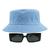 Kit Com Chapéu Bucket, Óculos de Sol Retangular Estreito Com Armação Grossa Geométrica Com Proteção Uv400 Fashion MD-32 Azul claro