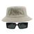 Kit Com Chapéu Bucket, Óculos de Sol Retangular Estreito Com Armação Grossa Geométrica Com Proteção Uv400 Fashion MD-32 Bege