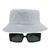 Kit Com Chapéu Bucket, Óculos de Sol Retangular Estreito Com Armação Grossa Geométrica Com Proteção Uv400 Fashion MD-32 Branco