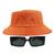 Kit Com Chapéu Bucket, Óculos de Sol Retangular Estreito Com Armação Grossa Geométrica Com Proteção Uv400 Fashion MD-32 Laranja