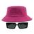 Kit Com Chapéu Bucket, Óculos de Sol Retangular Estreito Com Armação Grossa Geométrica Com Proteção Uv400 Fashion MD-32 Pink