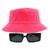 Kit Com Chapéu Bucket, Óculos de Sol Retangular Estreito Com Armação Grossa Geométrica Com Proteção Uv400 Fashion MD-32 Rosa neon